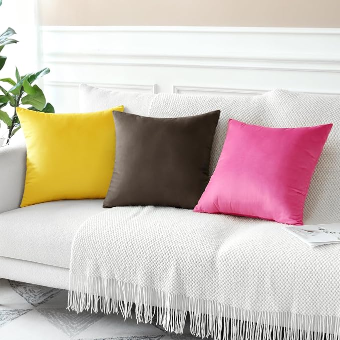 Artscope Luxury Velvet Pillow Covers Decorative Square Pillowcases Soft Solid Cushion Cases for Couch Sofa Bedroom Home Decor 18x18 Inch Chocolate Brown