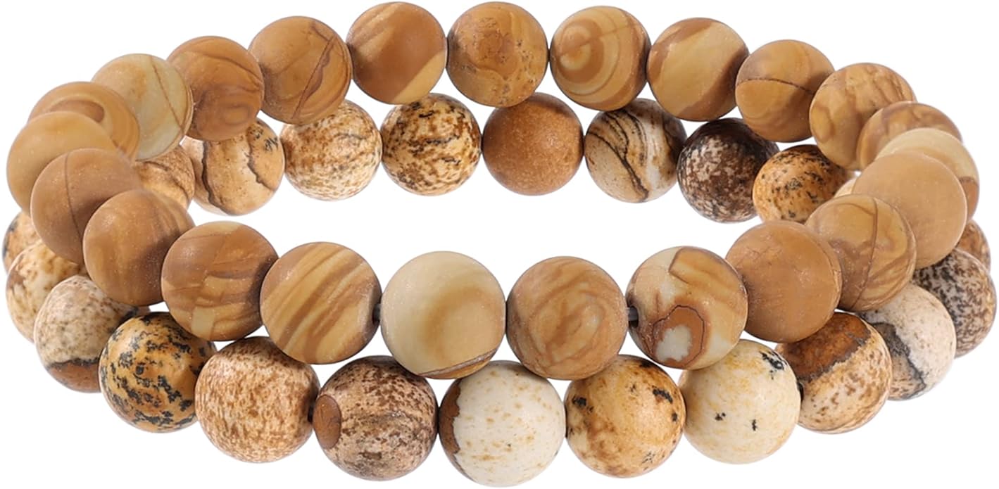 Bivei Natural Gemstone Semi Precious Healing Crystals Handmade Stretchy Round Beads Bracelet,Stocking Stuffers for Women Enhance Positive Energy