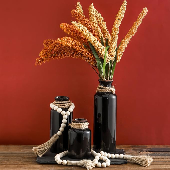 Ceramic Rustic Farmhouse Vase Set of 3,Terracotta Vases for Decor | Antique Black Vase for Your Bedroom,Office,Living Room,Fireplace Decor,Housewarming （10+7.5+5 Inch）