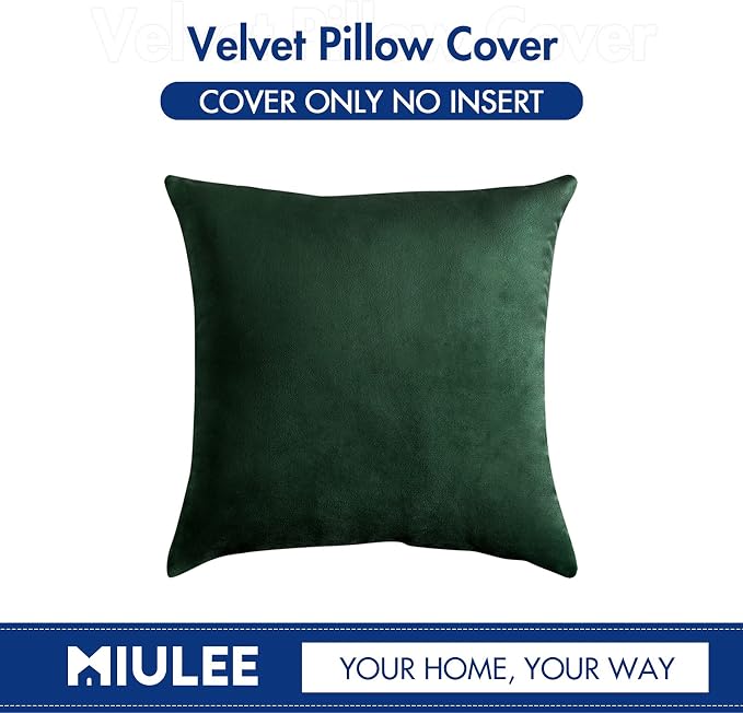 MIULEE 24x24 Inch Euro Velvet Throw Pillow Cover Set of 1 Army Green | Soft Luxury Decorative Throw Pillow Cover, Single Cushion Case, Home Decor for Chair Couch Sofa Bedroom Car Bed