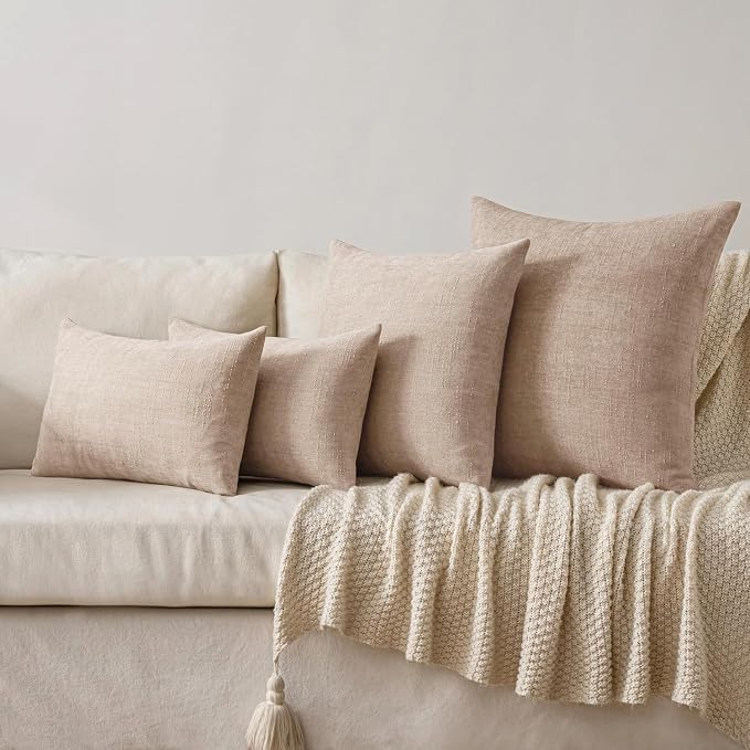 MIULEE 12x20 Inch Lumbar Textured Chenille Throw Pillow Covers Irish Cream | Pack of 2 Decorative Soft Throw Pillows, Solid Textured Cushion Covers, Modern Home Decor for Couch Sofa Bedroom Living Room