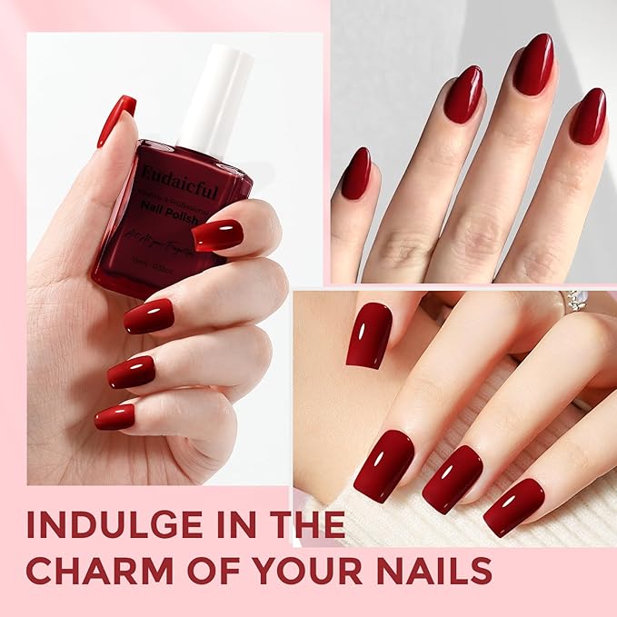 Cherry Red Nail Polish: Quick Dry Nail Polish Fingernail Polish for Women Non Gel Air Drying, Nail Lacquer for Nail Art Manicure Home DIY, 15ML