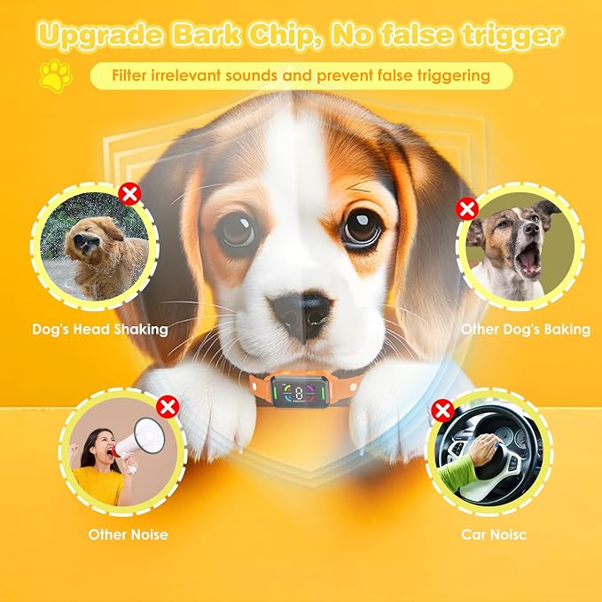 Bark Collar for Small Dogs 5-15lbs Automatic Anti Bark Collar with Dual Sensor Technology, 4 Safe Modes, Waterproof IP67, Rechargeable Shock Collar for Small Dogs No Remote (Orange)