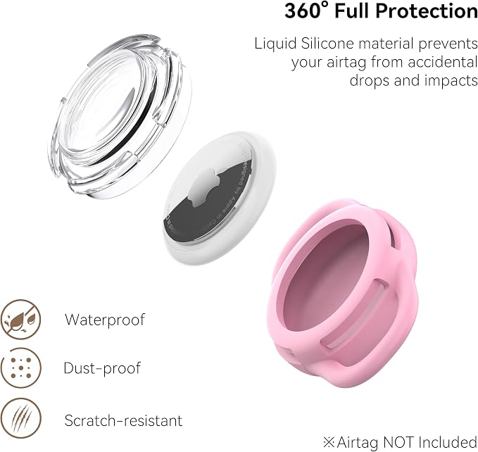Waterproof AirTag Holder for Dog Collar, Soft Slide-On Dog AirTag Holder | Full-Body Protection, No-Dangle Fit, Ultra-Durable, Lightweight, Tool-Free Installation, Clear Cover, Fits Dog & Cat Collars