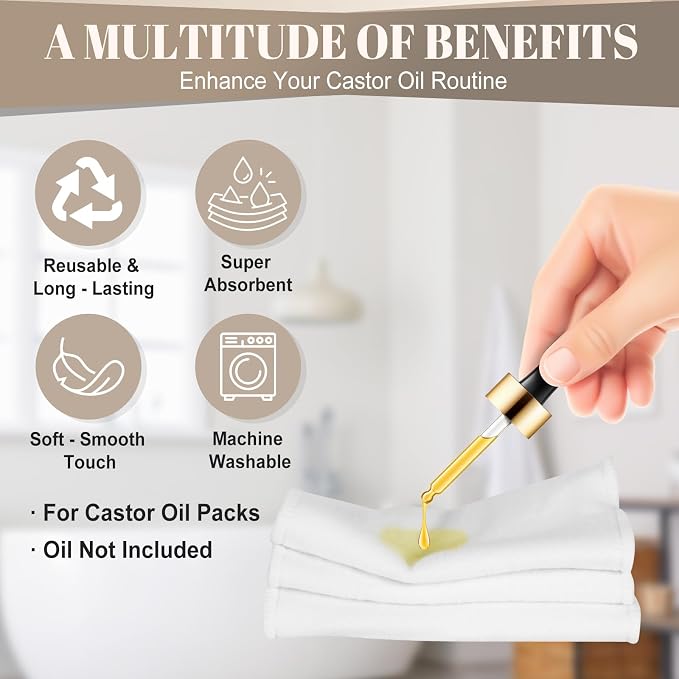 2 Pcs Organic Cotton Castor Oil Pack Wrap – Reusable Cotton Flannel Pads (No Straps) – Washable, Durable, Absorbent Cloth for Abdomen & Joints