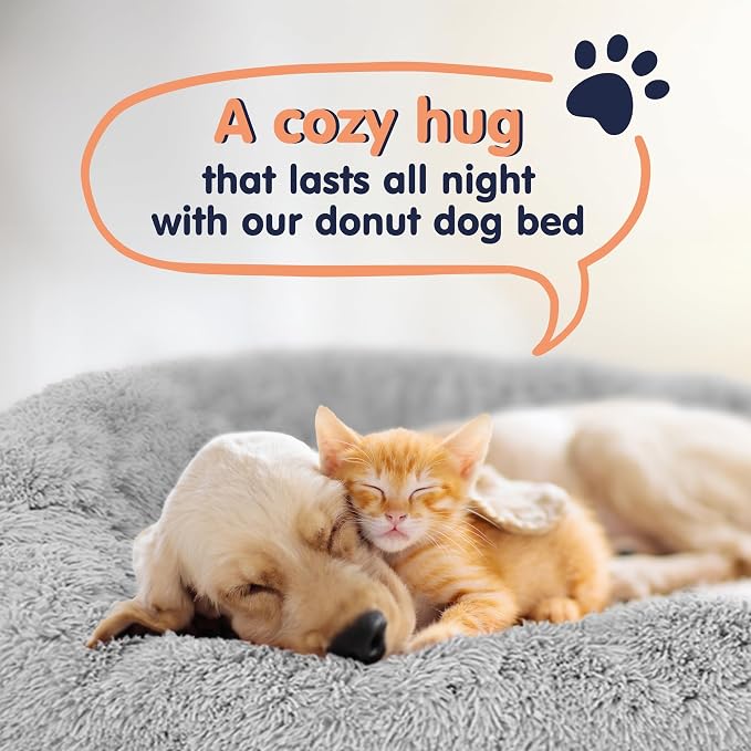 Donut Dog Bed - Premium Comfort for Anxiety Relief - Fluffy & Calming Design with Ultra-Plush Support | Cozy Round Dog Bed with Super Soft Circle Style (Grey, X-Large)