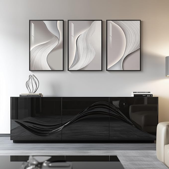 Framed Modern Abstract Wall Art, 3 Piece Minimalist Bright Style Prints Paintings Artwork for Walls, Silver Gray Contemporary Luxury Pictures for Living Room Bedroom Dining Room Wall Decor 16x24 In