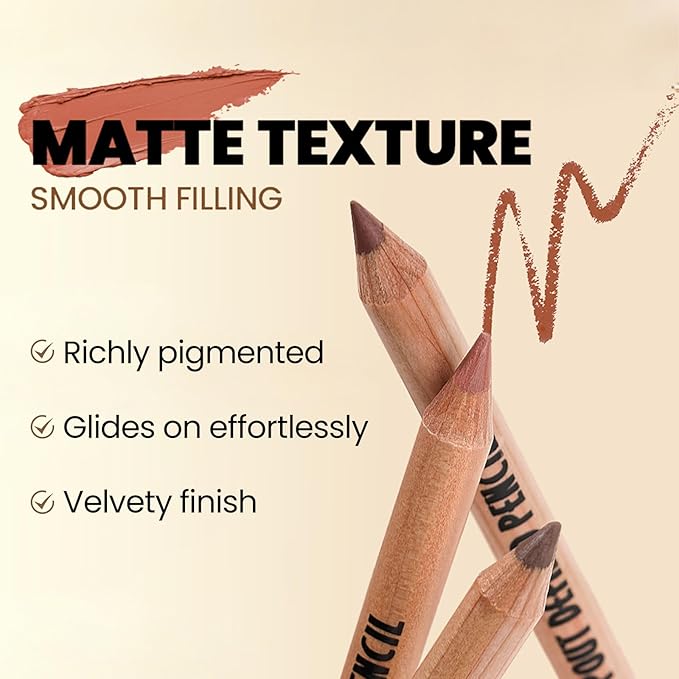 Erinde Nude Matte Lip Liner Set, 6 Colors Lipliner Pencil Pack with Sharpener for Define & Sculpt Lip, Long-Lasting Waterproof Non-Smudge Brown Lipliner Delineador De Labios, 03 Coral Peach Plum
