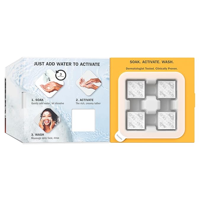Olay Face Wash, Vitamin C Cleansing Melts, Daily Use Gentle Cleanser, For All Skin Types, Travel Size, Soft Citrus Scent, Water-Activated to Clean, Tone, and Refresh, 64ct (x 32ct), (Pack of 4)