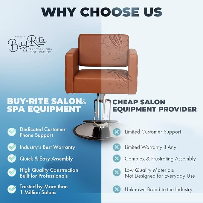 Buy-Rite Icon Styling Chair in Camel for Professional Salons & Barbershops, Extra Wide Seat, Quilted Design, Hydraulic Pump, Tufted Back, Easy-Clean Vinyl, Durable Steel Frame, YLG-192-CAM