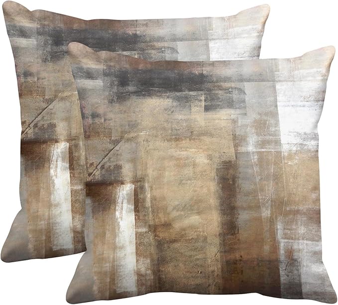 Throw Pillow Covers Set of 2, 18 x 18 Inch, Grey Brown Beige | Abstract Modern Art Outdoor Decorative Square Pillow Cases Couch Cushion Case for Couch Bed Sofa Living Room Home Decor