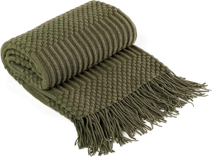 Blagic Soft Knitted Throw Blanket for Couch and Bed,Dark Green,50"x60" | Lightweight and Cozy,Farmhouse Boho Blanket with Tassel,Decorative for Living Room,Gifts for Adults,All Season Use