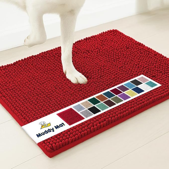 Muddy Mat® | Super Water Absorbent Door Mat Indoor, Microfiber Quick Dry Chenille Entryway Rug, Slip Resistant Front Door Mat, Indoor Mats for Entryway, Machine Washable Pet Rug, Red 48"x72"