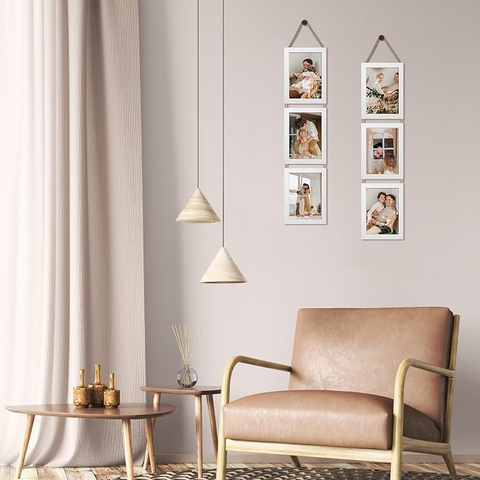 QUTREY 5x7 Collage Picture Frames White, 6 Openings Vertical 5 x 7 Hanging Photo Frames Display 5 by 7 inch Pictures for Wall Decor, 2 Pack