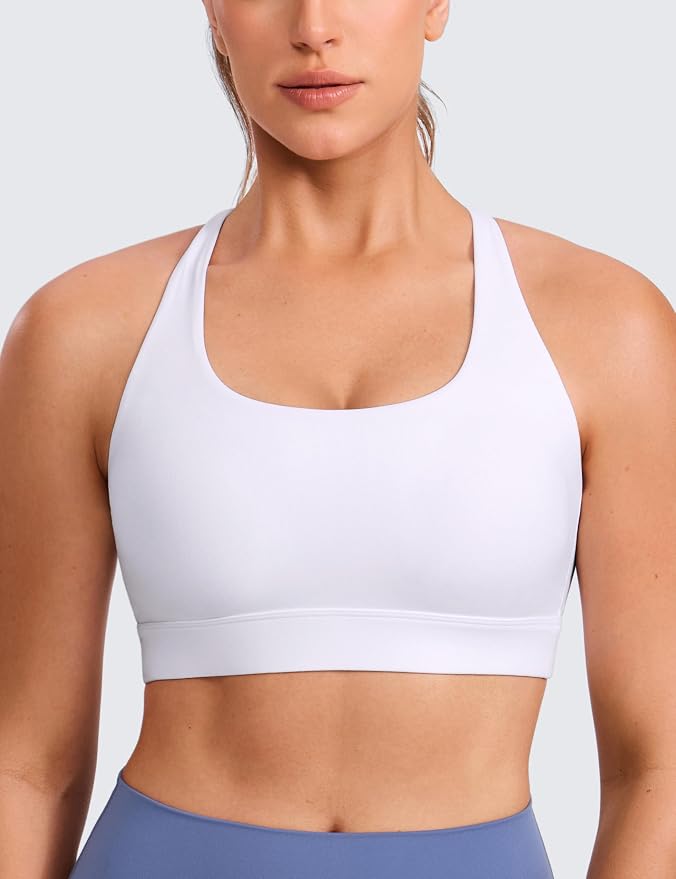 CRZ YOGA Butterlift Wide Criss Cross Straps Supportive Sports Bras for Women - Medium Impact Strappy Gym Padded Workout Top