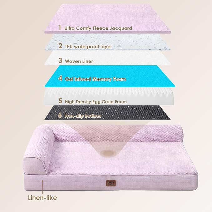 EHEYCIGA Orthopedic Dog Bed, Medium Memory Foam Dog Bed, Lilac | Small Dog Sofa with Washable Removable Cover, Waterproof Pet Couch for Crate with Nonskid Bottom, 35x22x6