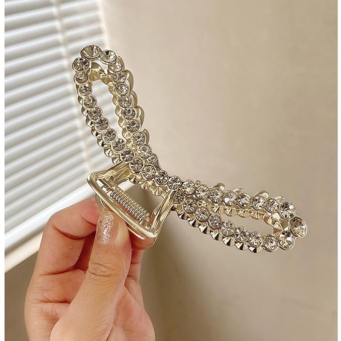 Metal Hair Clips Imitation Pearl Rhinestone Non Slip Hair Claw Clamps Barrettes Decorations for Thin Thick Hair, Crystal Bow Hairpin for Women Girls (2 Pack)
