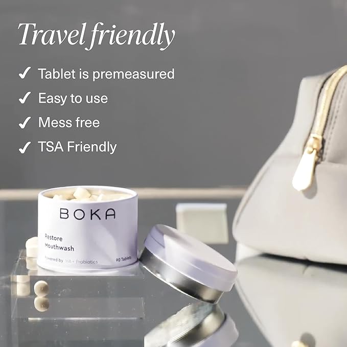 Boka Travel Size Mouthwash Tablets - Hydroxyapatite, Fluoride Free & Alcohol Free - Chewable Tablets to Freshen Breath - (Pack of 2, 90 Pcs, Mint)