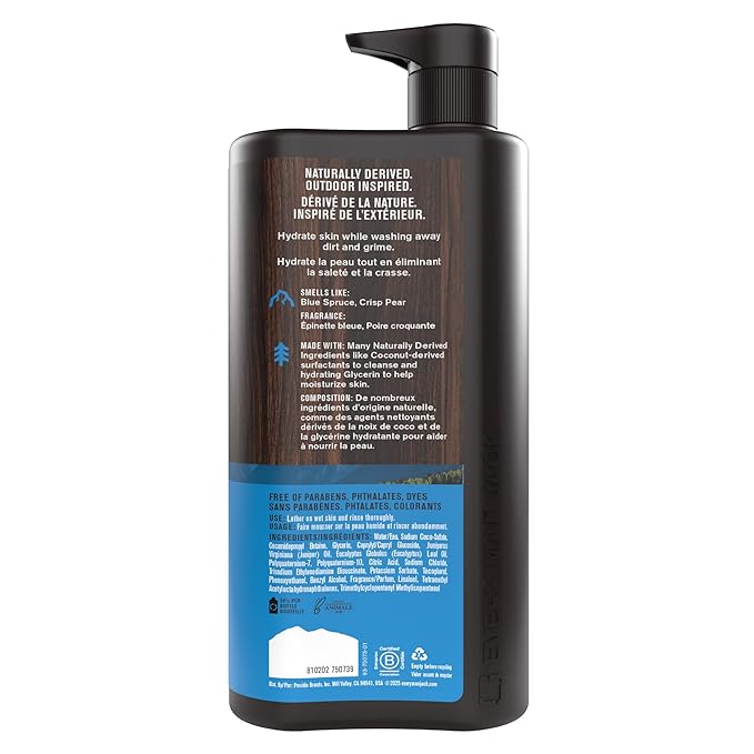 Every Man Jack Mountain Rain Mens Body Wash for All Skin Types - Cleanse, Hydrate, and Smell Great - Free of Parabens, Phtalates, and Dyes - 33.8 fl oz (2 Pack)