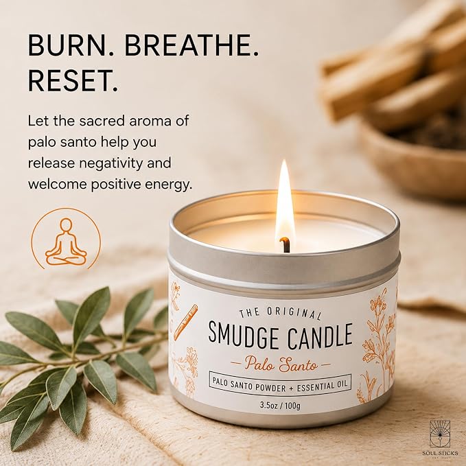 SOUL STICKS Smudge Candle for Cleansing House, Meditation, Chakra Healing, Aromatherapy | 3.5 Ounce Smudge Candle for Spiritual Cleansing (Palo Santo)