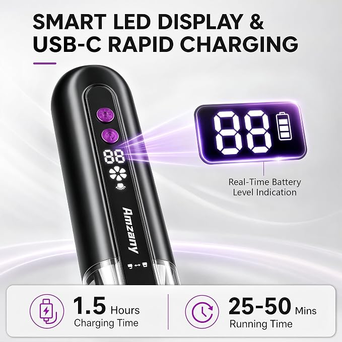 Amzany Cordless Handheld Vacuum for Car & Home, 19000Pa Suction, 80000RPM Brushless Motor, 4 in 1 Mini Portable Pet Hair Vacuum Cleaner, Green LED Dust Detection, 435g Lightweight, Type-C Charging