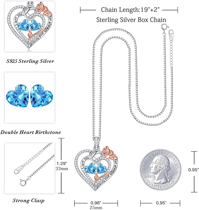 Iefil Valentines Day Gifts for Her Wife - 925 Sterling Silver Double Birthstone Necklace, Anniversary Birthday Gifts for Women, Jewelry Gift for Wife Girlfriend Mom Her