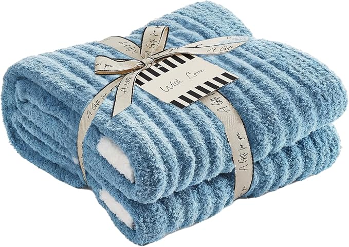 Soft Throw Blanket for Couch-Cozy Reversible Knitted Blankets | Lightweight Warm Fluffy Decor for Women, Mom, Her & Girls, Sofa, Chair, Bed, 50x60in, Blue