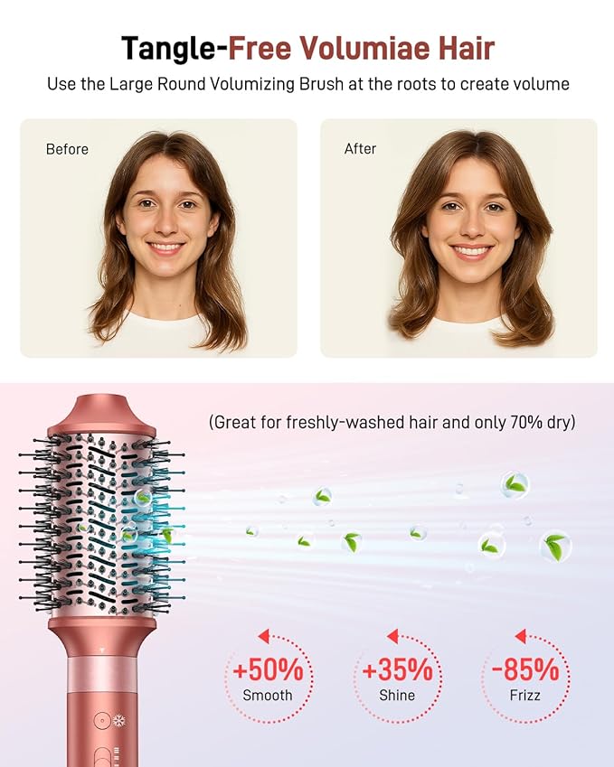 HITTIONA 5 in 1 Hot Air Styler & Hair Styler- High-Speed Hair Dryer Brush, Fast Drying Blow Dryer Brush No Heat Damage Multi-Styler Auto Wrap Curlers for Volumizing Curl Straighten Frizz-Free