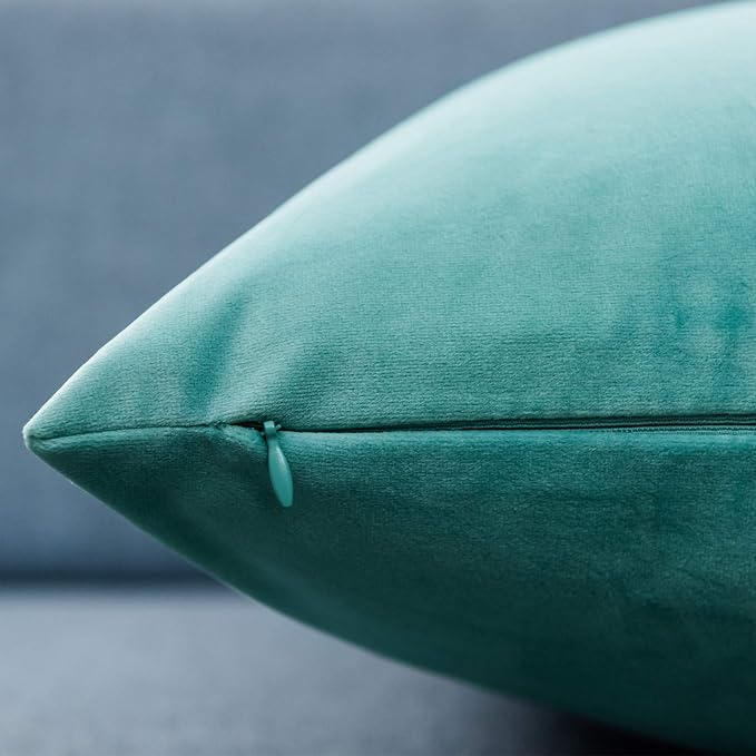 22x22 Velvet Throw Pillow Covers Set of 2 for Couch Sofa Bed,Teal Green | JUSPURBET Decorative Pillow Covers with Invisible Zipper for Modern Living Room Bedroom Home Decor