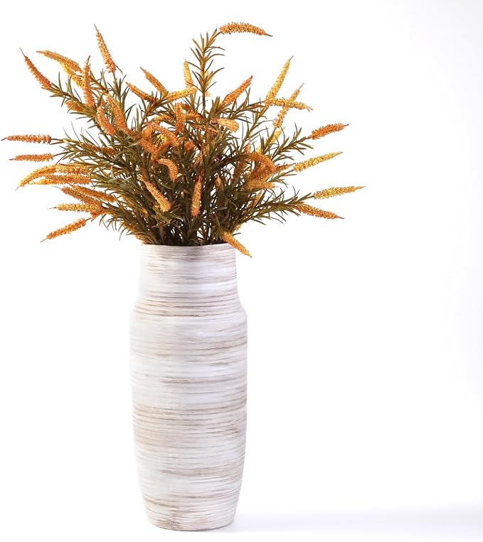 ALMA 14" White & Cream Floor Vase for Modern Minimalist Home Decor | Tall Boho Ceramic Vases for Pampas Grass, Decorative Flower Vases for Living Room, Entryway, Kitchen Island, Fireplace Decor