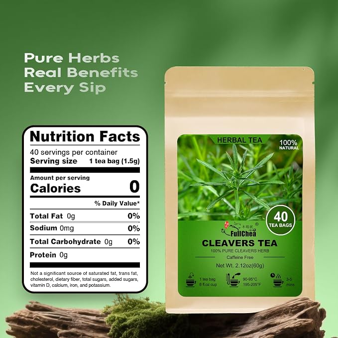 FullChea - Cleavers Tea Bags, 40 Count, Dried Cleavers Herb | Natural cleavers herbal tea, non-GMO, caffeine-free, crafted from premium galium aparine for daily body cleansing