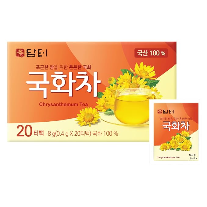 Damtuh Korean Chrysanthemum Tea Bags, Caffeine-Free, 20 Count | 20 Individually Wrapped Tea Bags | Herbal Flower Tea | Sugar-Free | 0 Calories | Hot or Iced | Light Floral Taste