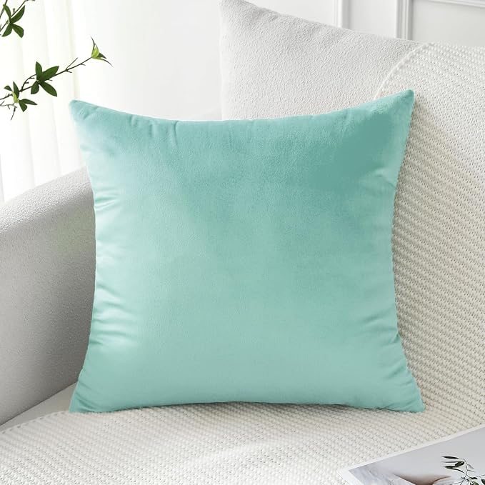 Artscope Luxury Velvet Pillow Covers Decorative Square Pillowcases Soft Solid Cushion Cases for Couch Sofa Bedroom Home Decor 20x20 Inch Aqua Green