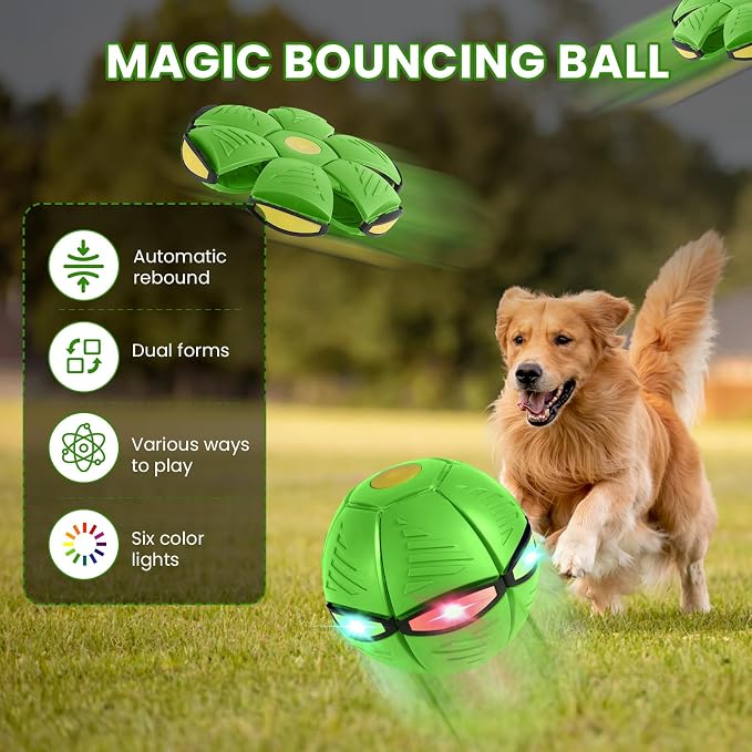 Magic Bouncing Ball 6-Light Transformable Pop up Ball, Interactive Bouncy Toy for Kids Dogs Pets