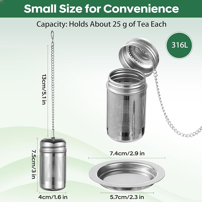 316L Stainless Steel Tea Infuser – Extra Fine Mesh Loose Leaf Tea Steeper for 8–16 oz Mugs, Bottles & Small Teapots, Dishwasher Safe (1 Pack)