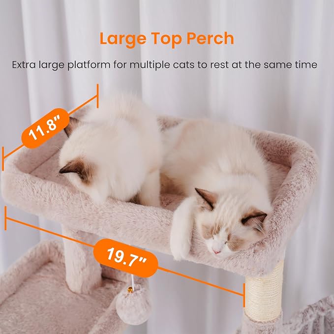 Heybly Cat Tree, 68 inch Multi-Level Cat Tower for Indoor Cats HCT025MU | Cat Condo with 2 Widened Plush Perches, 2 Cozy Baskets, Scratching Board and Big Caves, Rosy Brown