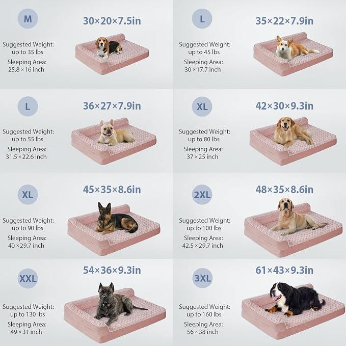 BFPETHOME Orthopedic Washable Dog Bed, Sleeping Couch for Large Senior Dogs | Deluxe Plush Rose Velvet Washable Cover, Egg Crate Foam Support, Waterproof Lining, Non-Slip Bottom, Senior Dogs