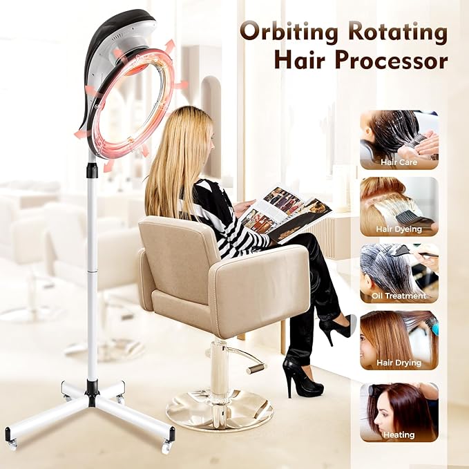 Stand Hair Dryer, 360° Orbiting Rotating Hair Processor, 950W 110V Salon Drying Perming Machine Multifunctional Adjustable Hair Steamer Salon Hair Equipment for Scalp Care, Permed Colored Hair