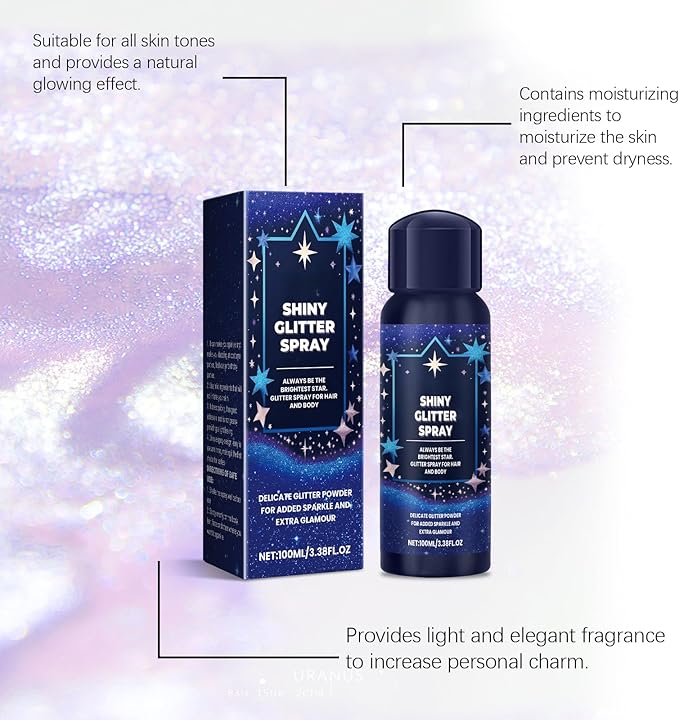 Hair、Body Glitter Prom Festival Carnival Flash Spray Glistening Mist - for All Hair Types, Instantly Adds Shine