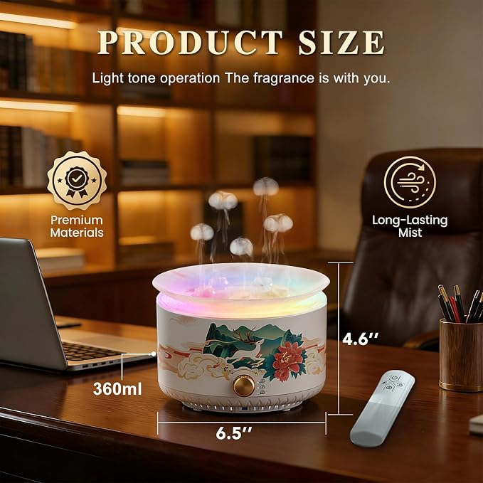 Essential Oil Diffuser 360ML，Jellyfish Diffuser Cool Mist Ultrasonic Aroma Aromatherapy Diffuser with Remote Control 7 Light 2 Mist Mode for Home Bedroom Office Hotel (White)