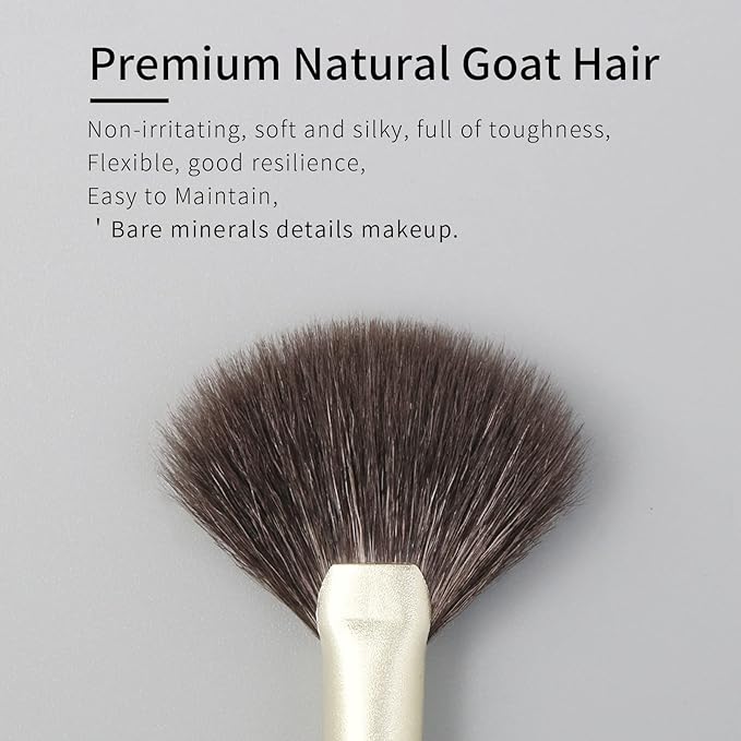 Fan Makeup Brush, Natural Hair Makeup Brush, Eye Makeup Fan Brushes, Small Powder Brushes, Nose Contour Brush for Makeup, Detail Blush Brush, Natural Blush Brushes Fluffy. Gold, E209