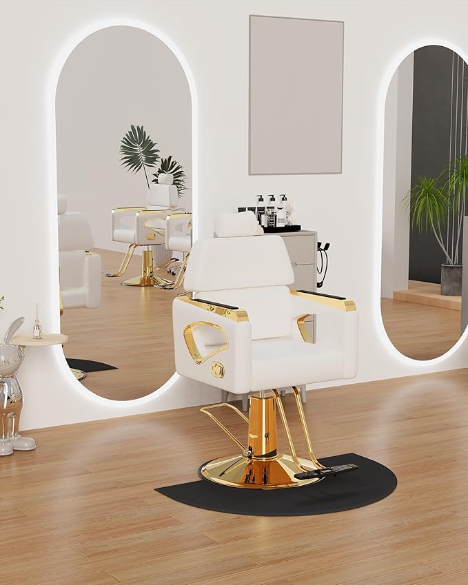 Baasha Reclining Salon Chair for Hair Stylist, All-Purpose Barber Chair with Heavy-Duty Hydraulic Pump, 360° Swivel Design, Removable Headrest, 440 lbs Capacity - White