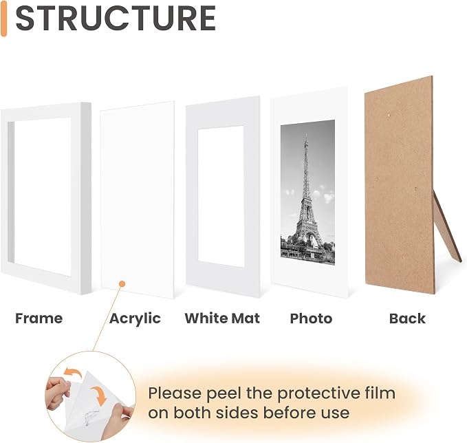 upsimples 8.5x11 Picture Frame Set of 10, Display Pictures 6x8 with Mat or 8.5x11 Without, Multi Photo Frames Collage for Wall or Tabletop Display, White | Fit 6x8 Photos and 8.5x11 Certificate, Wall or Tabletop Display, For Gallery Hallway Living Room...