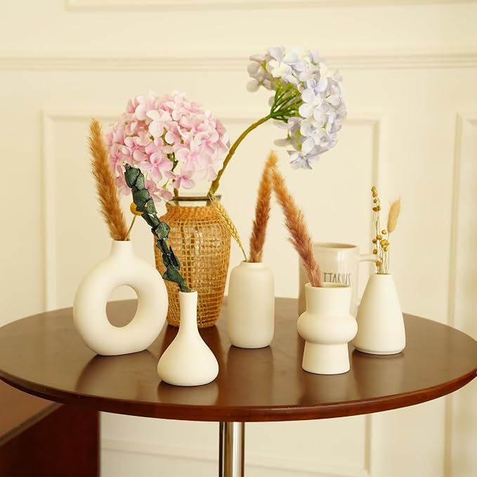 Small White Ceramic Vase Set of 10 Ceramic Bud Vases in Bulk Farmhouse Vase | for Pampas Grass Boho, Flowers, Decorative Modern Ceramic White Flower Vases for Home Decor, Entryway Table Decor