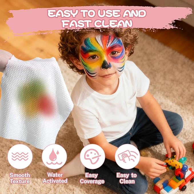 54 Color Kids Face Paint Kit - Non-Toxic, Water-Based Palette with Stencils, Brushes, Gems & Glitter for Halloween, Carnival, Costume Parties & Creative Activities