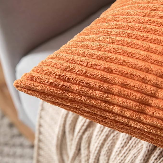 MIULEE Fall Lumbar Corduroy Throw Pillow Covers Set of 2 12x20 Orange | Decorative Striped Textured Cushion Cases, Boho Energetic Vibe Pillowcases, Home Decor for Couch Chair Sofa Bed Living Room