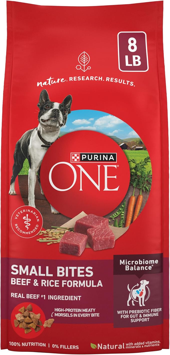 Purina ONE Small Bites Beef and Rice Formula Small High Protein Dry Dog Food Natural With Added Vitamins, Minerals and Nutrients - 8 lb. Bag