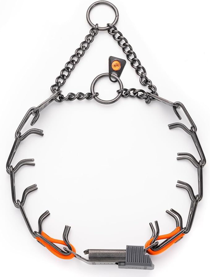Herm Sprenger Black Stainless Steel Dog Collar with Quick Release ClicLock Buckle O-Ring Biothane Insert Training Collar Made in Germany (Hunter Orange, 16in x 2.25mm(Neck Size up to 13-14in))
