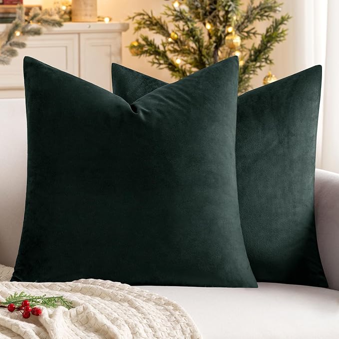 MIULEE 26x26 Inch Pack of 2 Euro Velvet Throw Pillow Covers Army Green | Soft Solid Decorative Euro Sham, Modern Luxury Home Decor, for King Bed Sofa Couch Bedroom Livingroom
