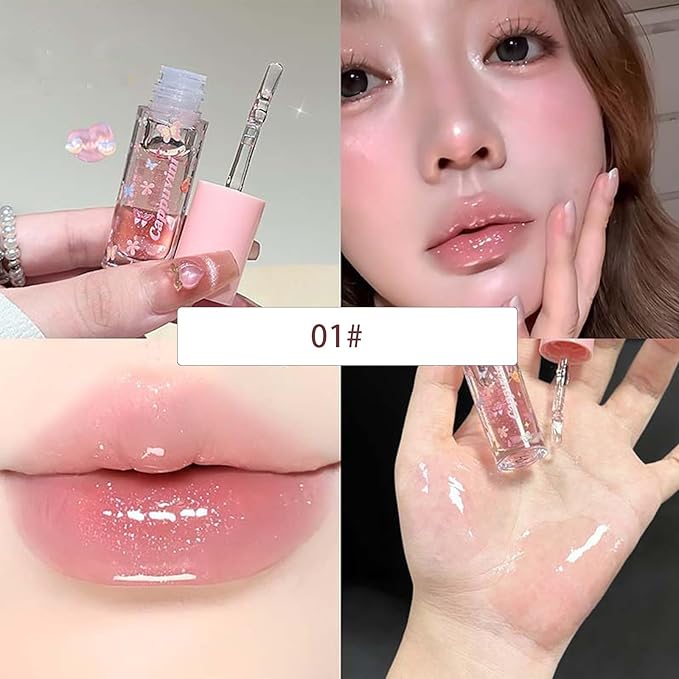 4Pcs Clear Lip Gloss Oil Set, Glitter, High Shine, Moisturizing, Long Lasting Plumping Lip Oil, Lip Glow Oil for Kids and Teens